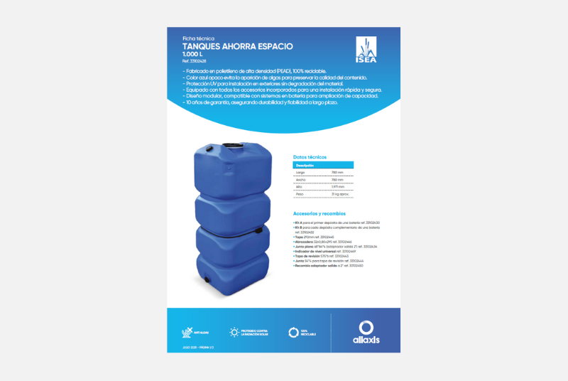 Ficha Técnica - Tanque ahorra espacio 1000 l 