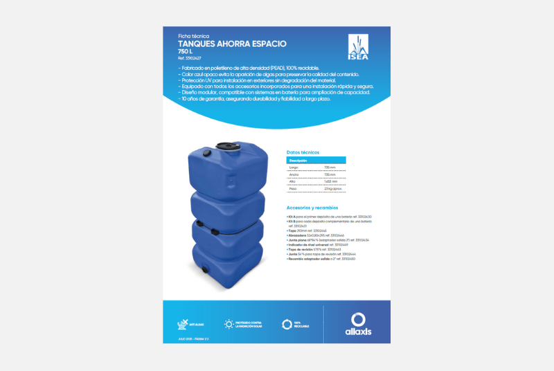 Ficha Técnica - Tanque ahorra espacio 750 l 