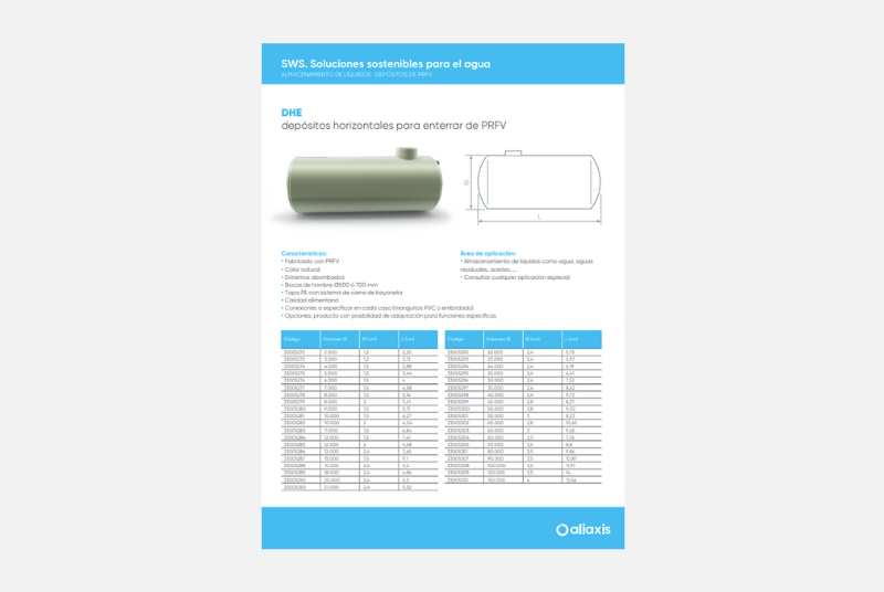 Ficha Técnica Depósitos Horizontales para Enterrar de PRFV - DHE