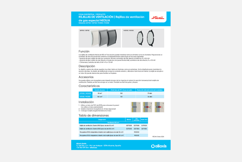 Ficha Técnica - GDT100 - GDT125 - MOS100 - MOS125 - Rejillas de ventilación de gas especial NEOLIA