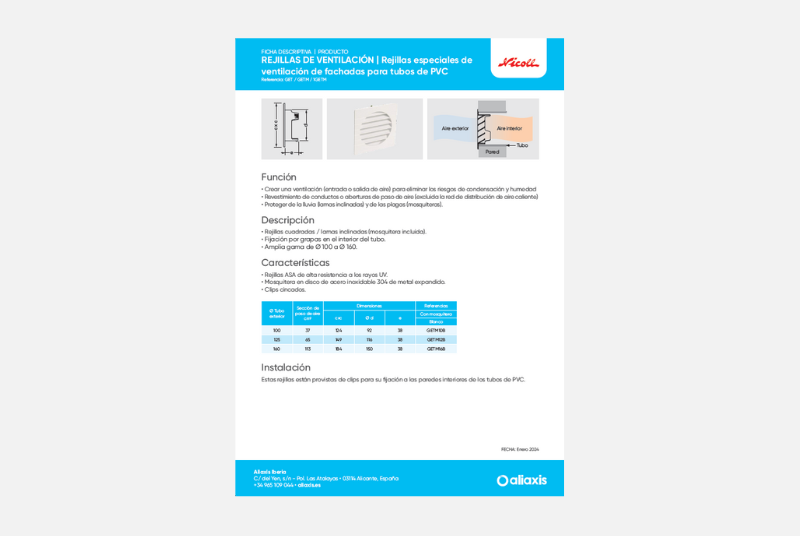 Ficha Técnica - GET - GETM - 1GETM - Rejillas especiales de ventilación de fachadas para tubos de PVC