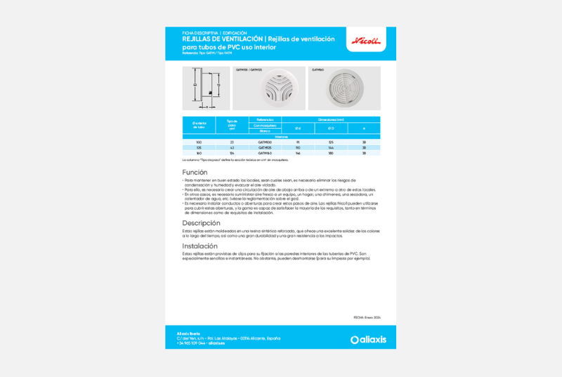 Ficha Técnica - Tipo GATM - Tipo FATM - Rejillas de ventilación para tubos de PVC uso interior