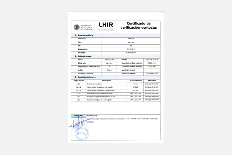 Certificado LHIR Ventosas Patrol UNE-E-1074-4 - X-380