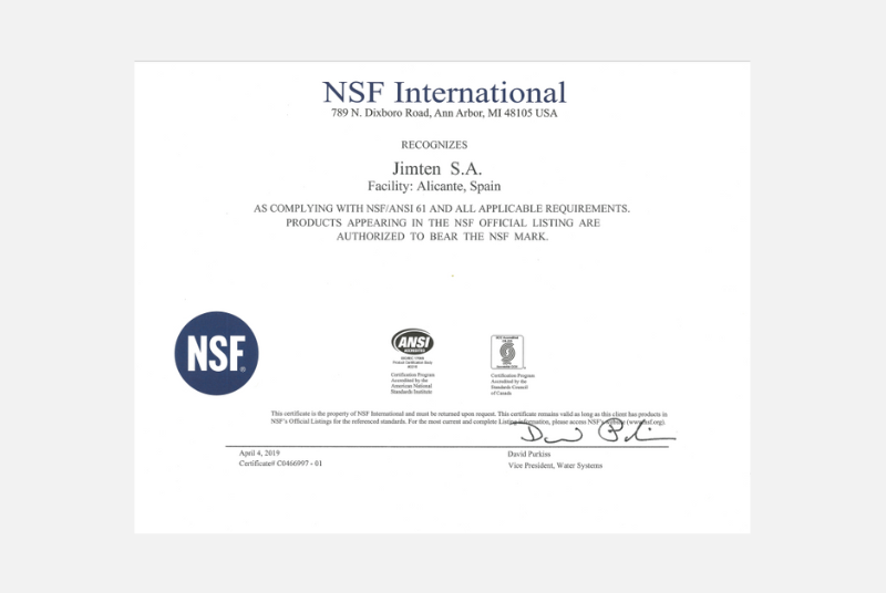Certificado NSF Filtmaster Inglés