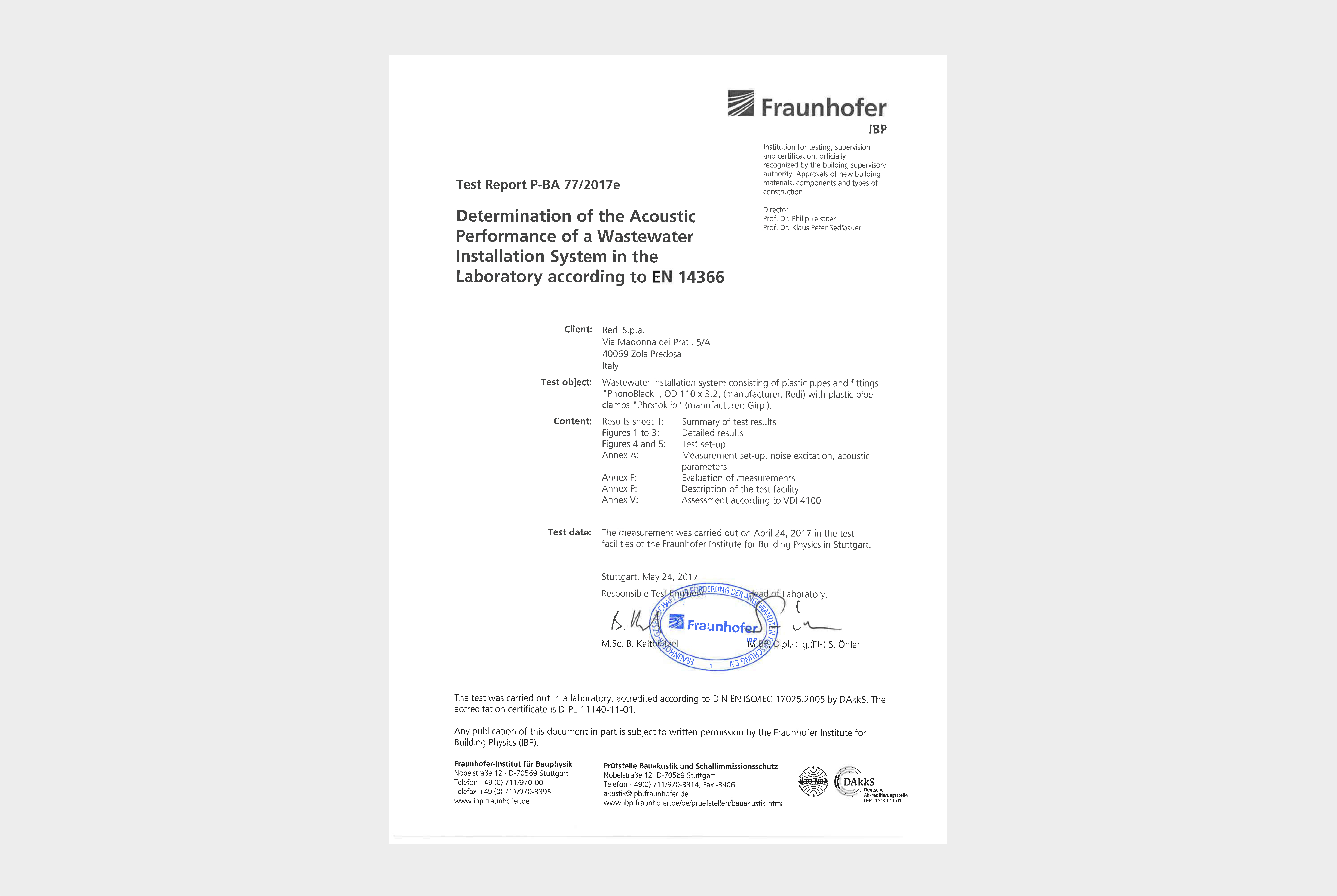 Phonoblack- Fraunhofer Phonoklip- test acustico EN14366- Inglés