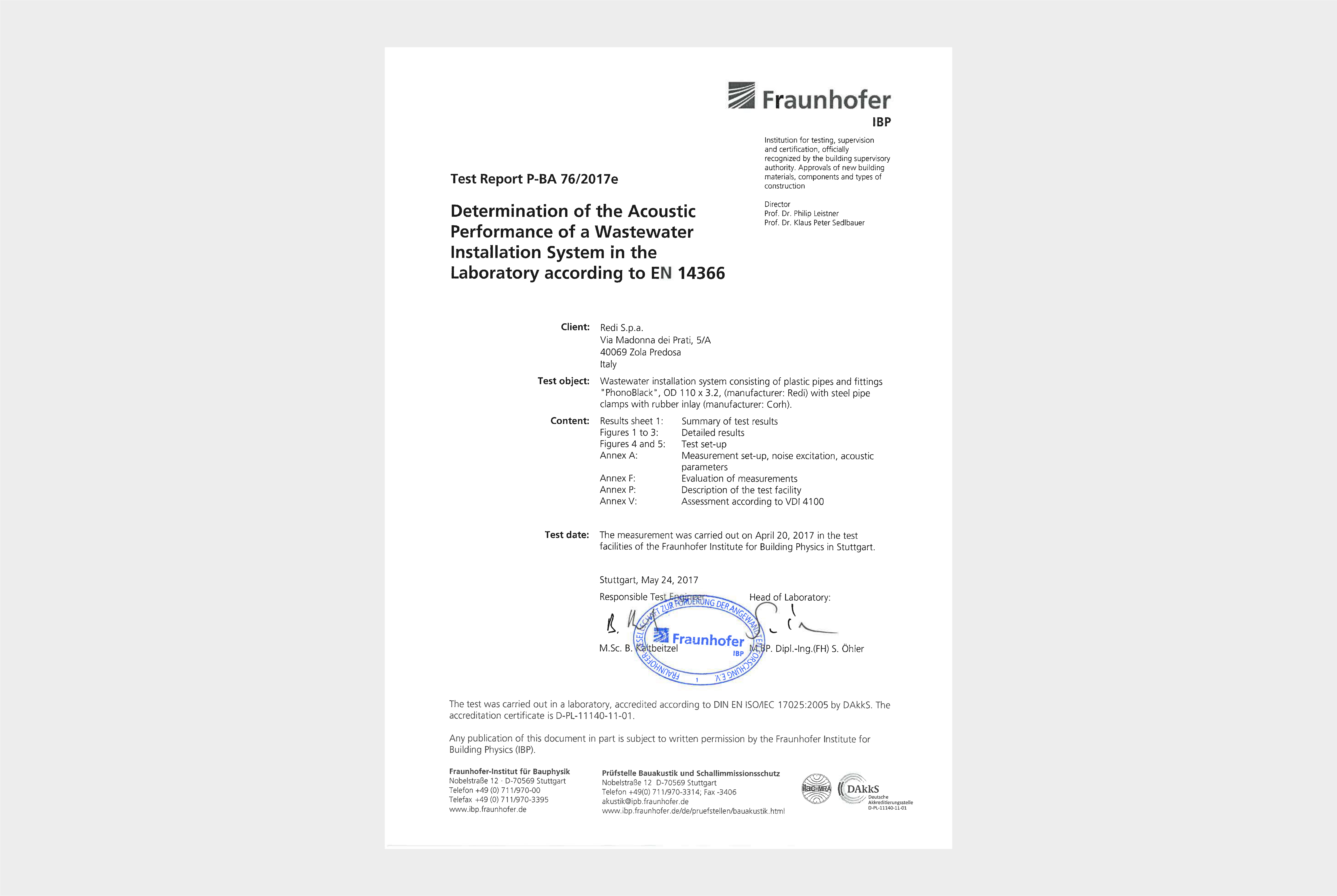 Phonoblack- Fraunhofer abrazadera estandar- test acustico EN14366- Inglés