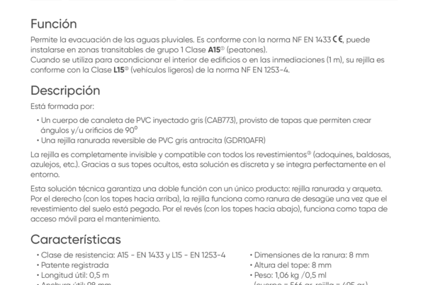 Ficha Técnica - CAB510AFR - Canaleta invisible | Canal de 0,5 m PVC con rejilla oculta