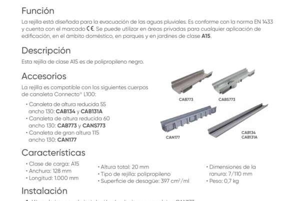 Ficha Técnica - GDR10AHPP - Rejilla ranurada de polipropileno | Clase A15