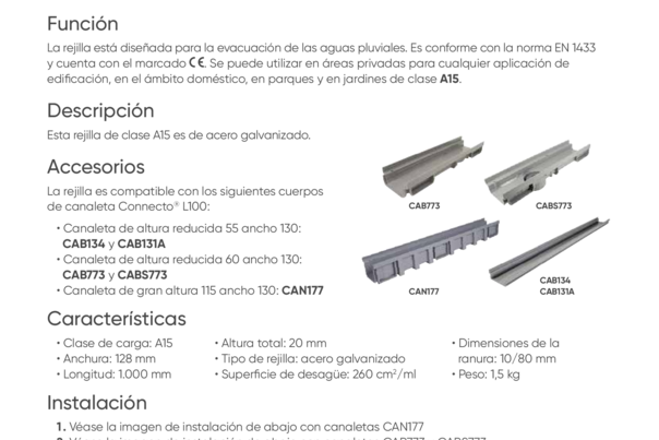 Ficha Técnica  - GDR10AP - Rejilla ranurada de acero galvanizado | Clase A15