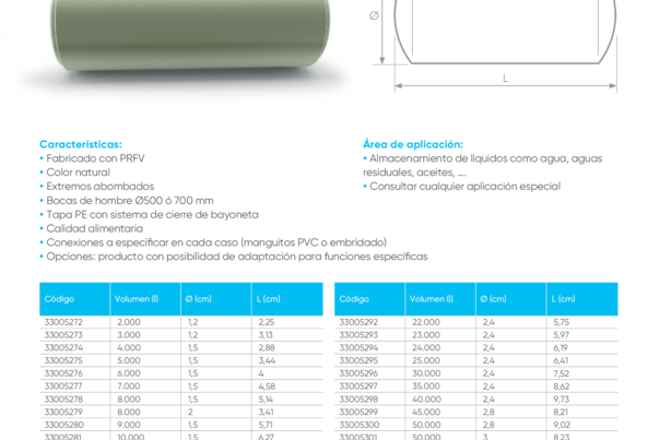 Ficha Técnica Depósitos Horizontales para Enterrar de PRFV - DHE