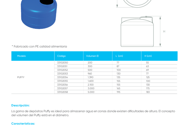 Ficha Técnica Depósito Superficie Vertical Bajo Puffy