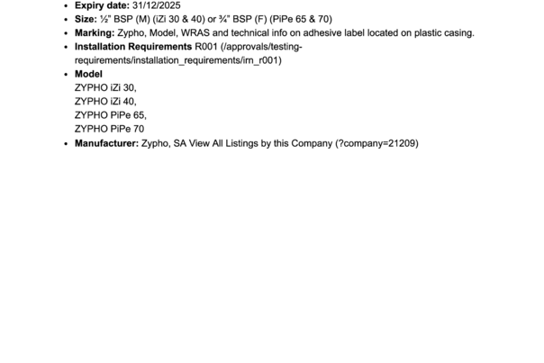 Certificado WRAS PiPe SW 
